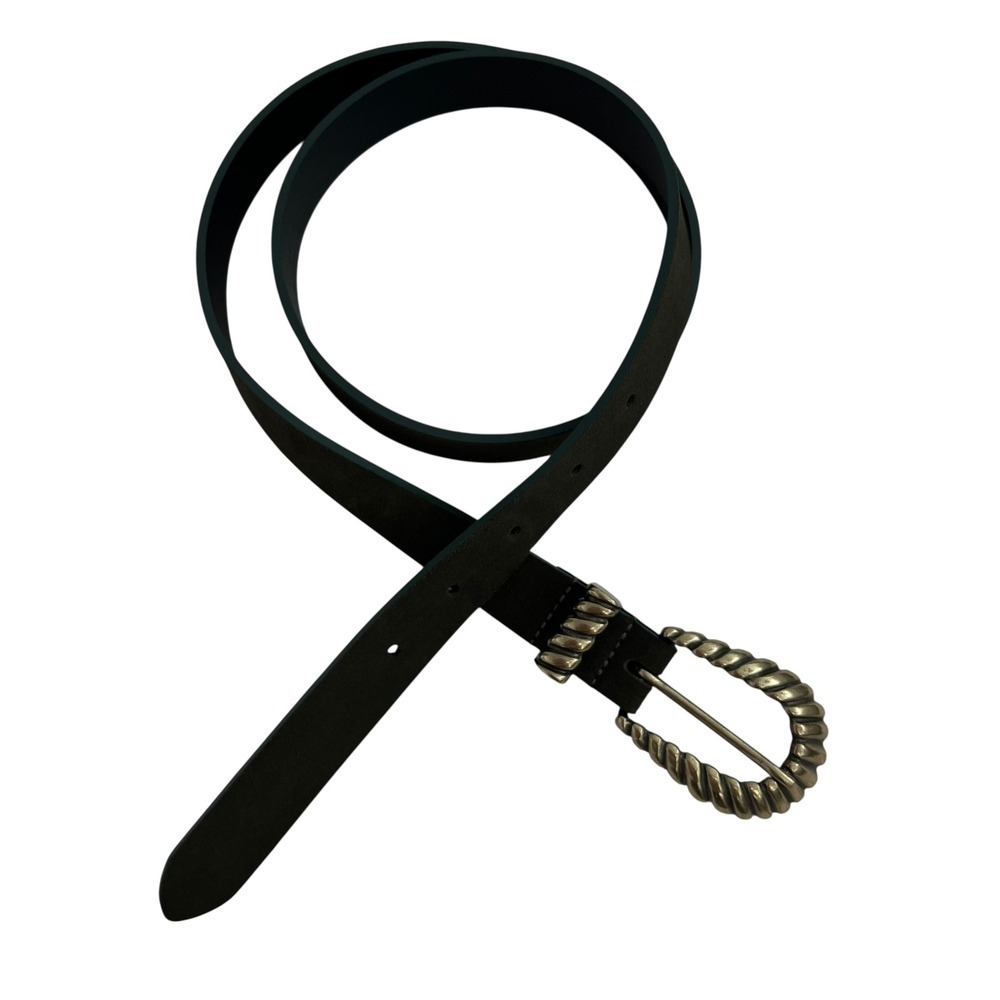 Caroll Dark Green Suede Leather Western Belt Brass Gold Shell Buckle 44" Length
